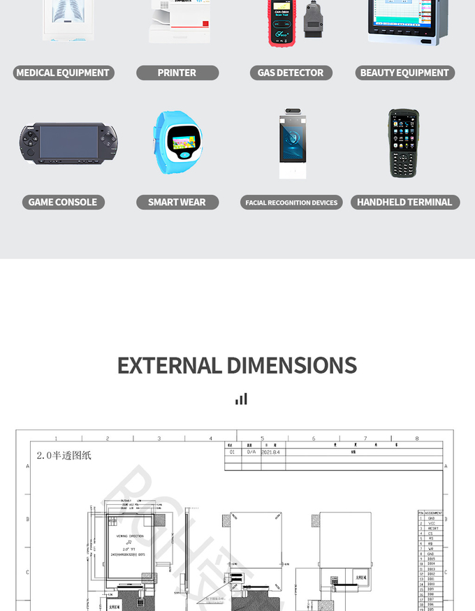 TFT LCD Module Display 2 Inch Sunlight Readable 240x320 SPI MCU Interface