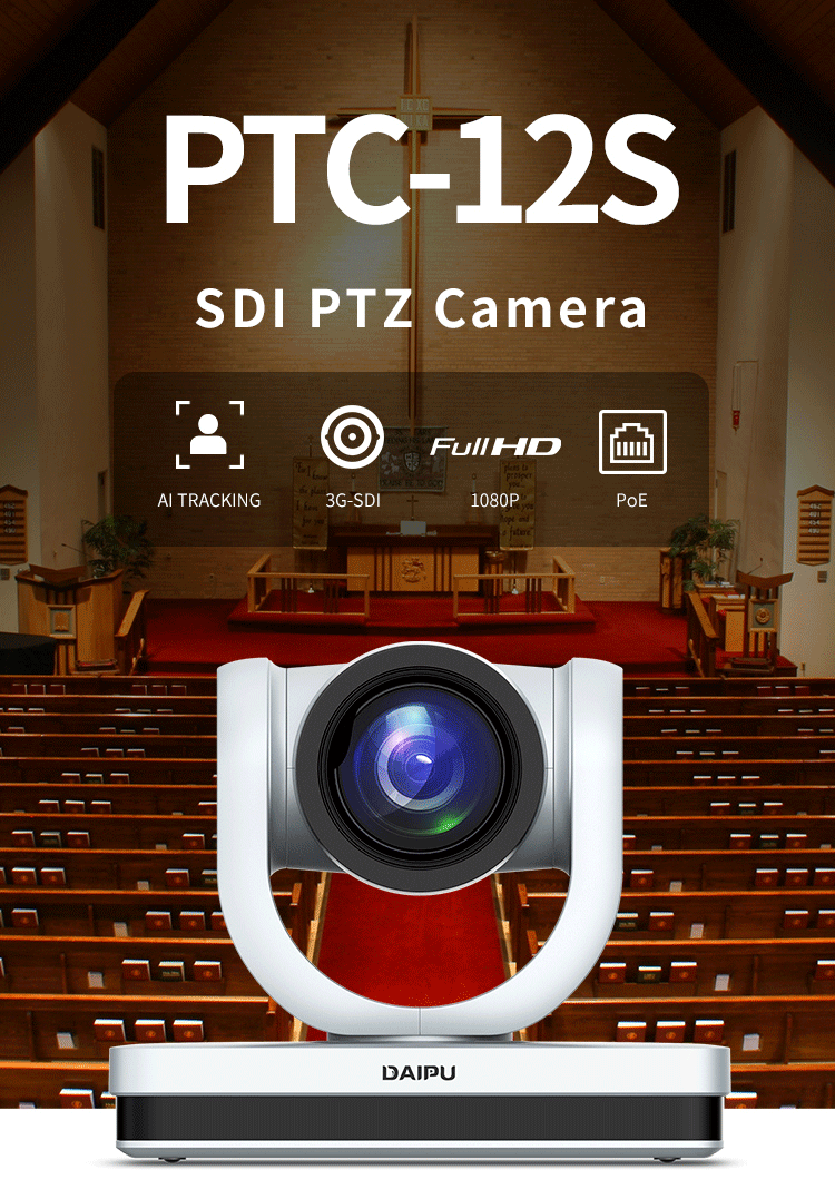 PTC-12S PoE HD-MI 3G-SDI USB 1080P60 HD IP Broadcasting PTZ Camera for Live Streaming