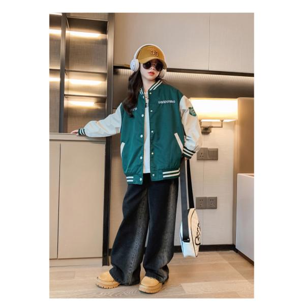 Spring Fall Trendy Children Clothing Windproof Round Collar Patchwork Baseball Jacket