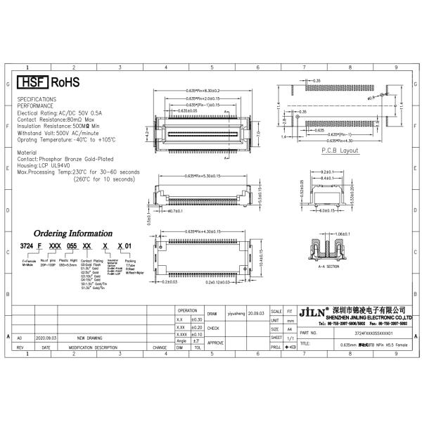 160P LCP PS9T PCB Board Connector Gold Plated Phosphor Bronze