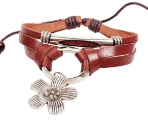 China Brown multi strands lucky flower leather bracelets for women wholesale