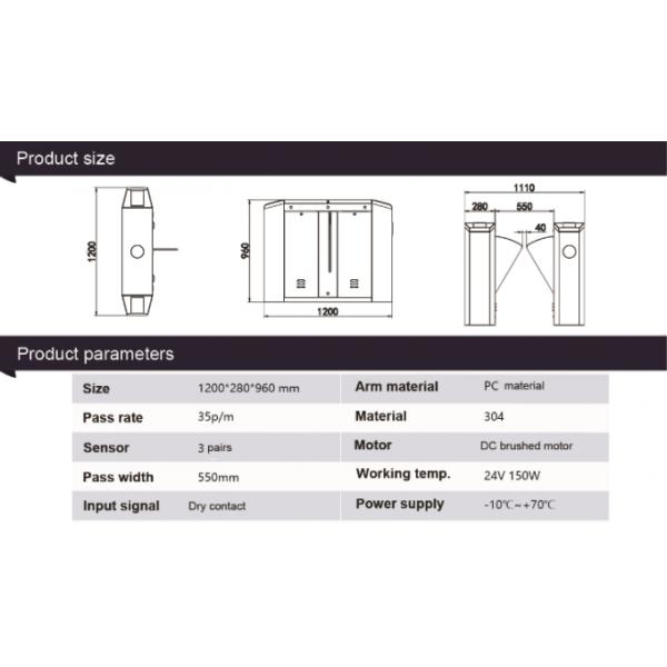 Factory 3 Pairs Flap Barrier Turnstile , Retractable Automatic Office Security Gates