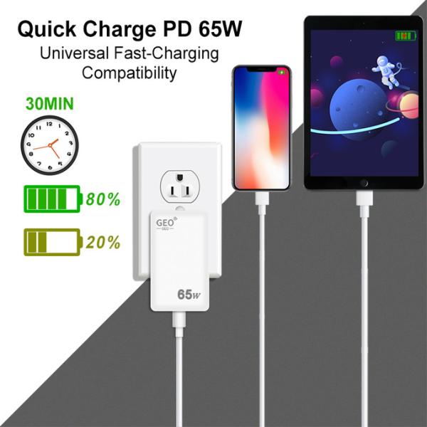 20V 65w 3.25A GaN Fast Charger USB A / USB C Fast Charging Travel Adapter