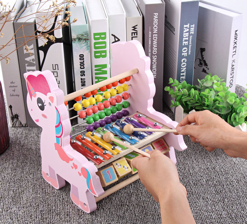 Unisex Education Toy Wooden Puzzle Blocks with Hammering Pounding and Piano Functions
