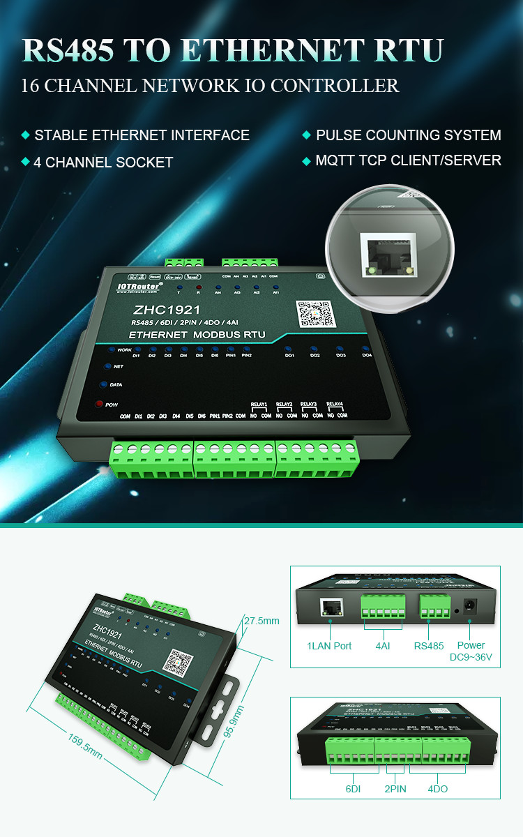Digital Acquisition MQTT Modbus Ethernet Gateway Ethernet To Rs485 Converter Modbus