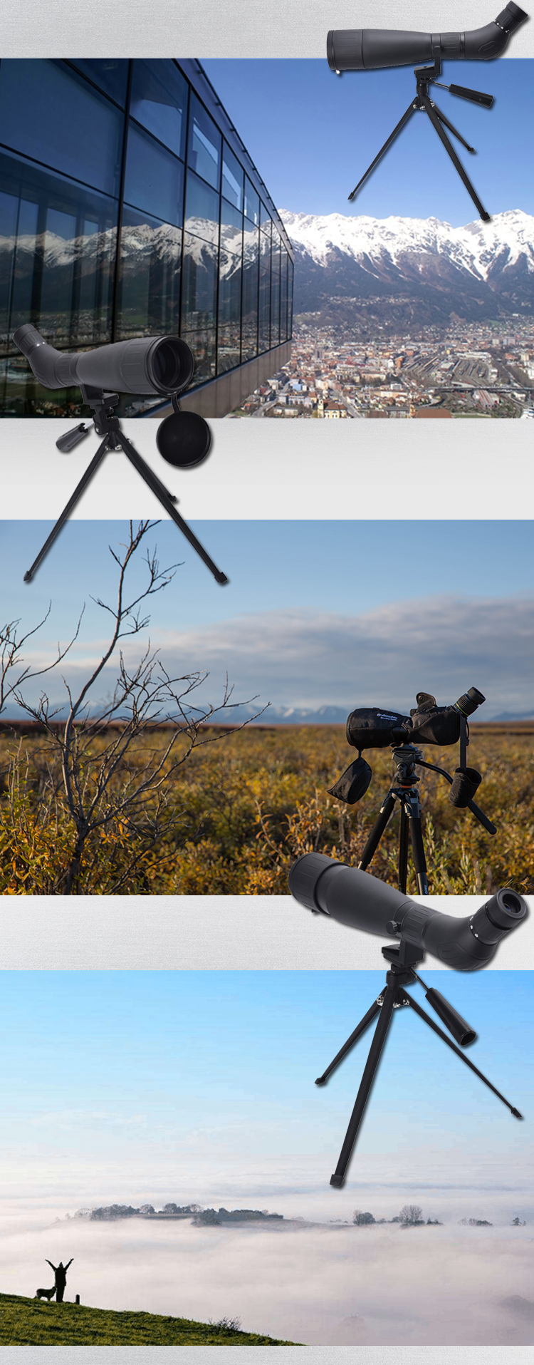 20-60X Magnification High Definition Zoom Spotting Scope with 45 Degree Angled Design