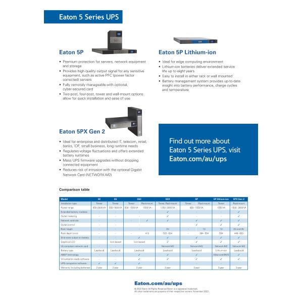 Eaton 5P 1150VA 770W 230V UPS Online Tower type Power Supply Rated frequency 50-60 Hz