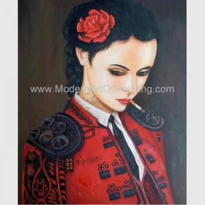China Human Figure Painting Oil Painting Canvas / Smoking Woman In Red Painting wholesale