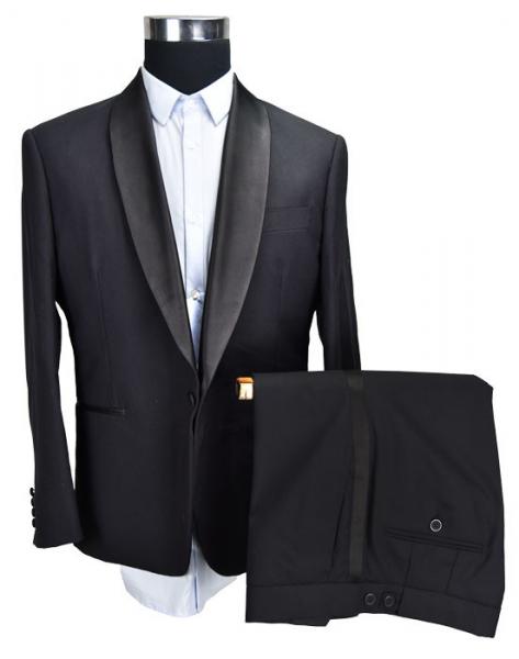 Quality 2 Piece Mens Tuxedo Suit Shawl Lapel Wedding Black Viscose Polyester for sale