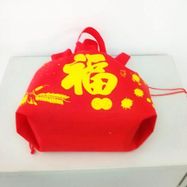 Large Red Color Printed Cloth Bags , Non Woven Drawstring Wrapping Bags