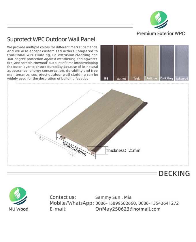 Cladding WPC Panel Sheet Wood Plastic Composite Siding Panel