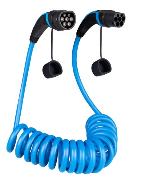 Quality 16A Spiral Type 2 To Type 2 EV Charging Cable 1 Phase Electric Car Cable IP67 for sale