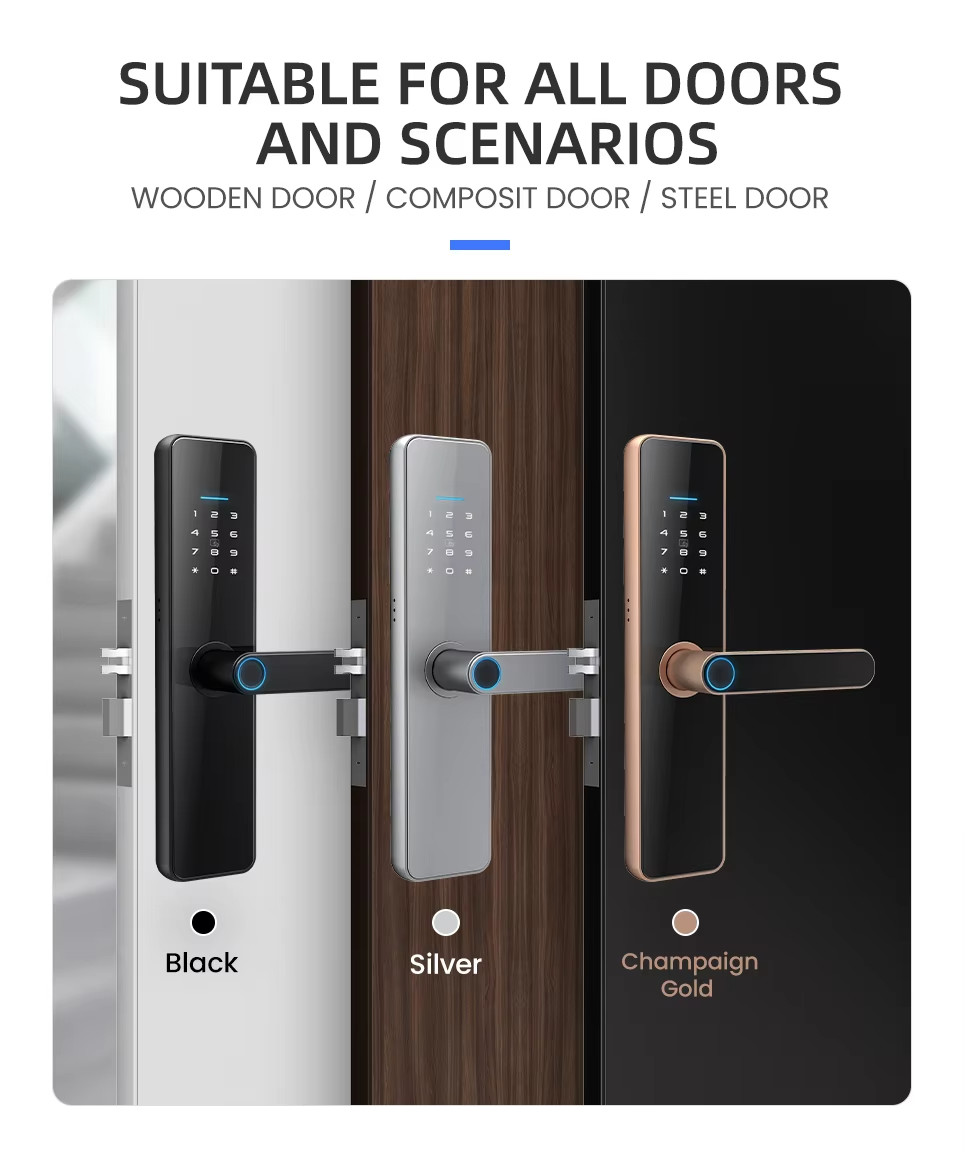 Tuya Wifi Electronic Door Lock 35mm - 55mm Smart Card Door Lock Password Key Unlock