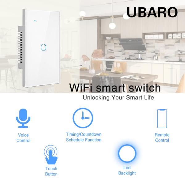 US Standard 2Gang Tuya App Remote Voice Control Smart WIFI Switch With Tempered Glass Panel Led Indicator