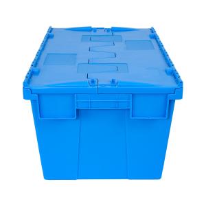 China Reusable Attached Lid Container Nestable Logistic Moving PP Solid Box with Hinged Lid wholesale