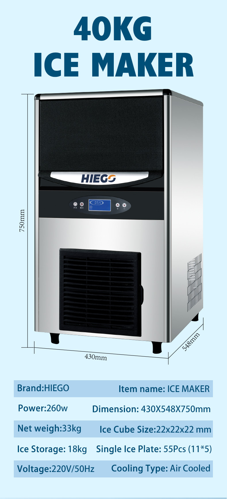 40KG/24H Cube Ice Maker Machine Full-Automatic Factory Price Ice Cube Maker