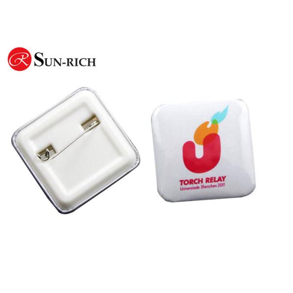Promotion 4cm Square Tinplate Badges with plastic base