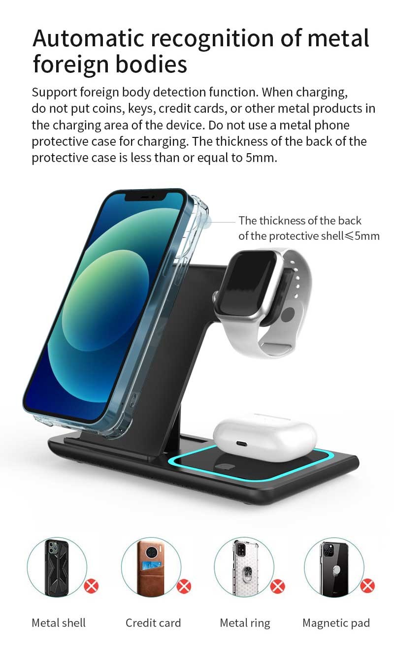 Foldable 15W Fast Wireless Charging Stand For Apple Watch Airpods