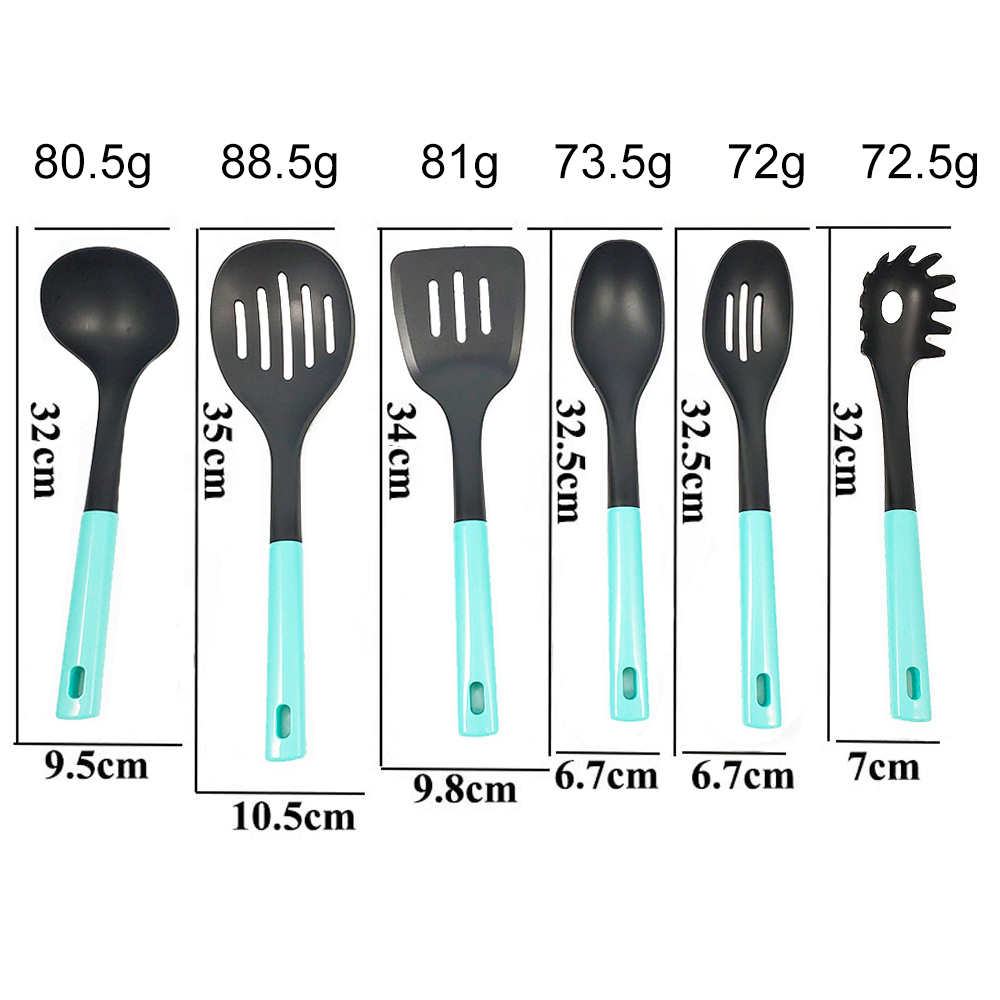 7-Piece Plastic Kitchen Utensils Set with Colorful Handle ABS and Wooden Effect Material