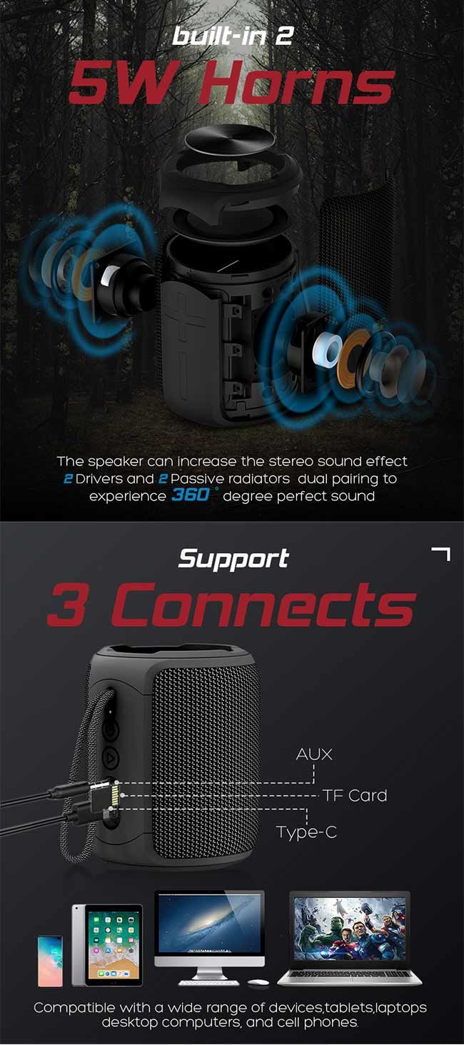 16W Portable Bluetooth Outdoor Speakers With 3.6V 2500mAh Battery And TWS Function