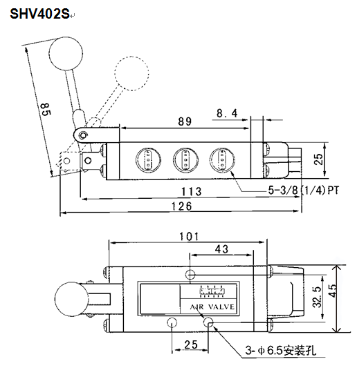 Hand Lever Pneumatic Directional Control Valve Five Way PT1/4"
