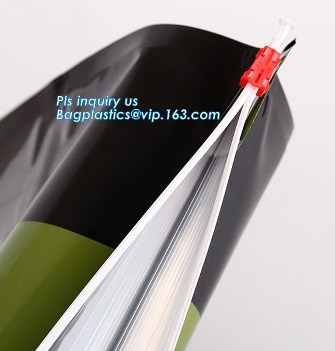 quad seal bottom and bottom load metallized film slider zipper packaging bag, Metal Zipper Printing PVC Slider Bags