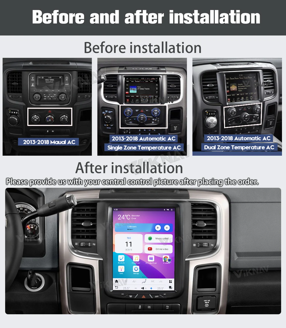VIKNAV 10.5 Inch Touch Screen 8 Core Android Car Radio For Dodge Ram 1500 2013-2018 Head Unit