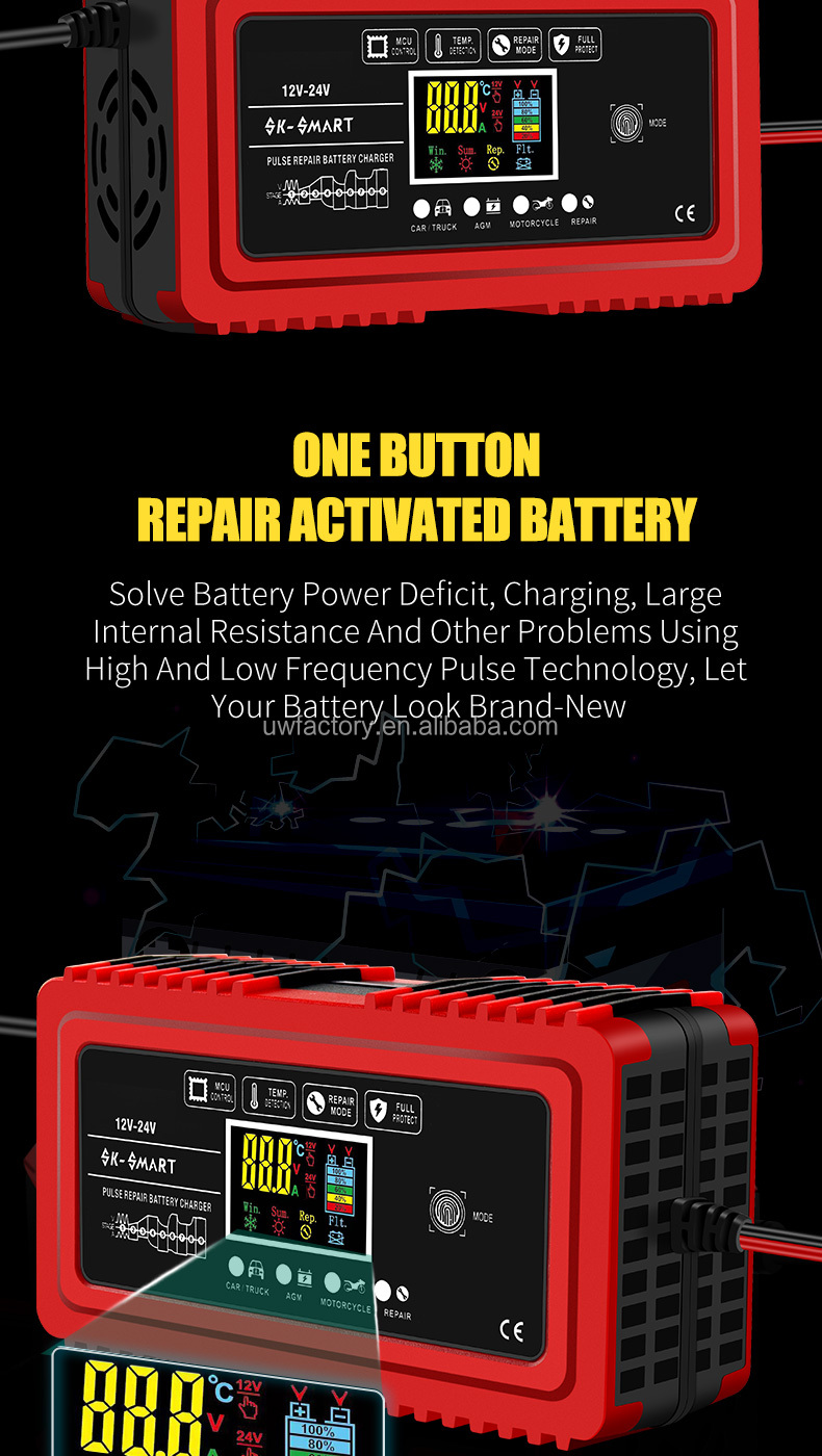 15W/10W/7.5W/5W Automatic Identification Smart Auto Lead Acid Battery Charger 12V 6A 24V 3A for LiFePO4 Lithium Motorcycle