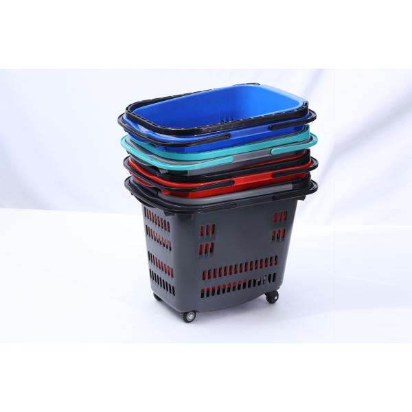 Unfolding 50L Plastic Shopping Trolley Baskets With Four Wheels