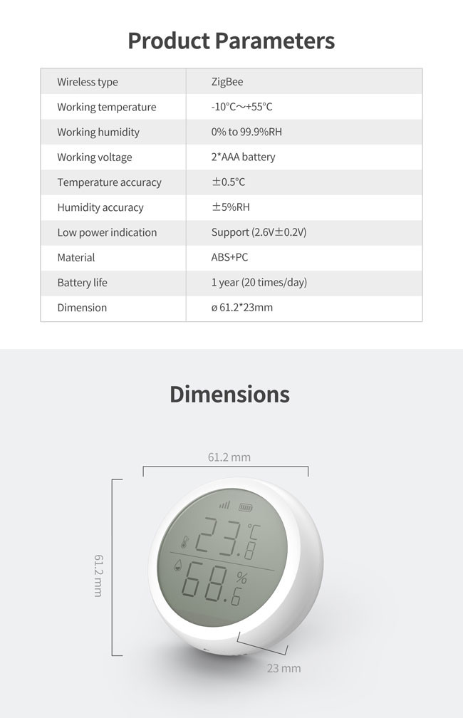 2.4GHz Zigbee Wireless Temperature Sensor AAA*2 Battery Powered