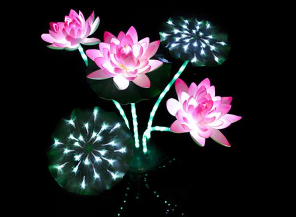 Quality LED lotus lamp pool decoration landscape lighting three flower two leaf with pole light river lamp factory for sale