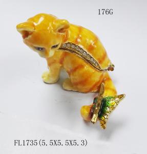 China Cat shape trinket box with rhinestone for new jewelry boxes cat enamel cat trinket jewelry box wholesale