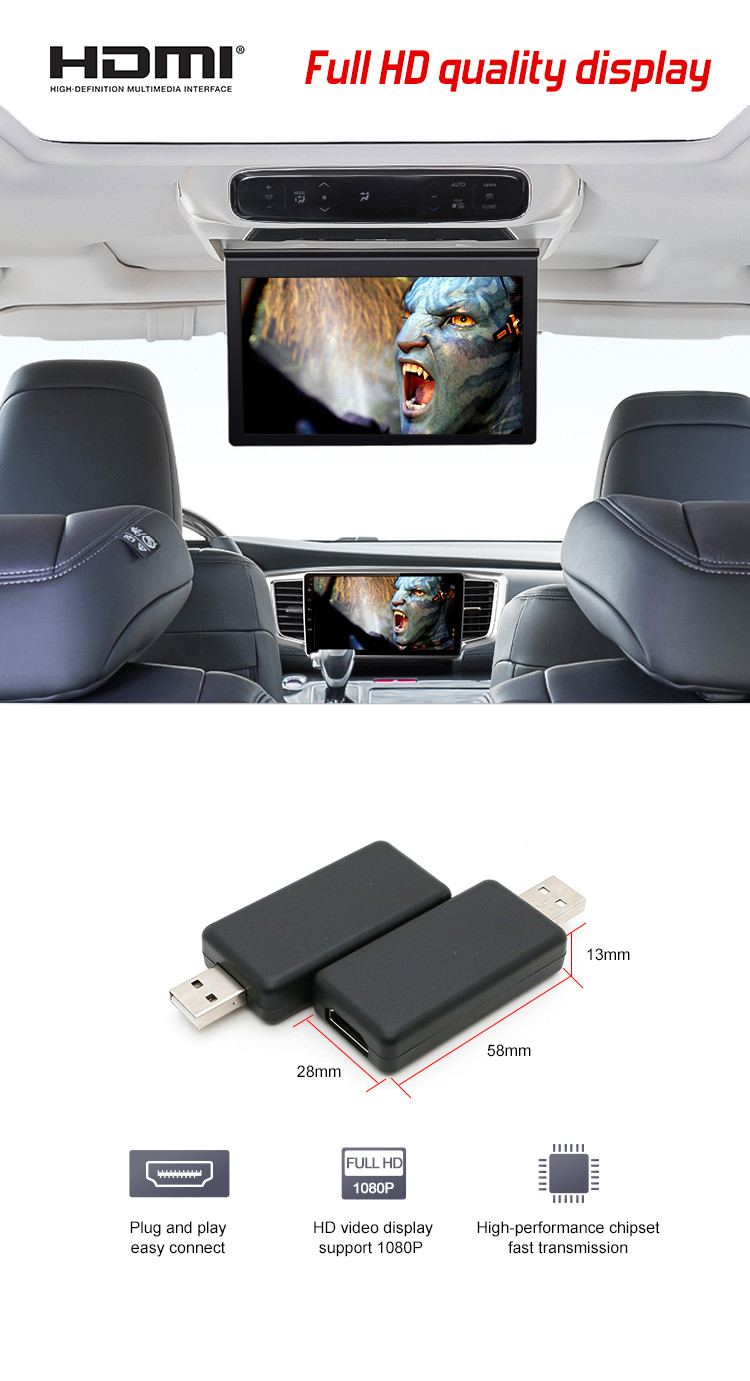 Plug And Play USB To HDMI Converter Adapter For Car Headrest Monitor