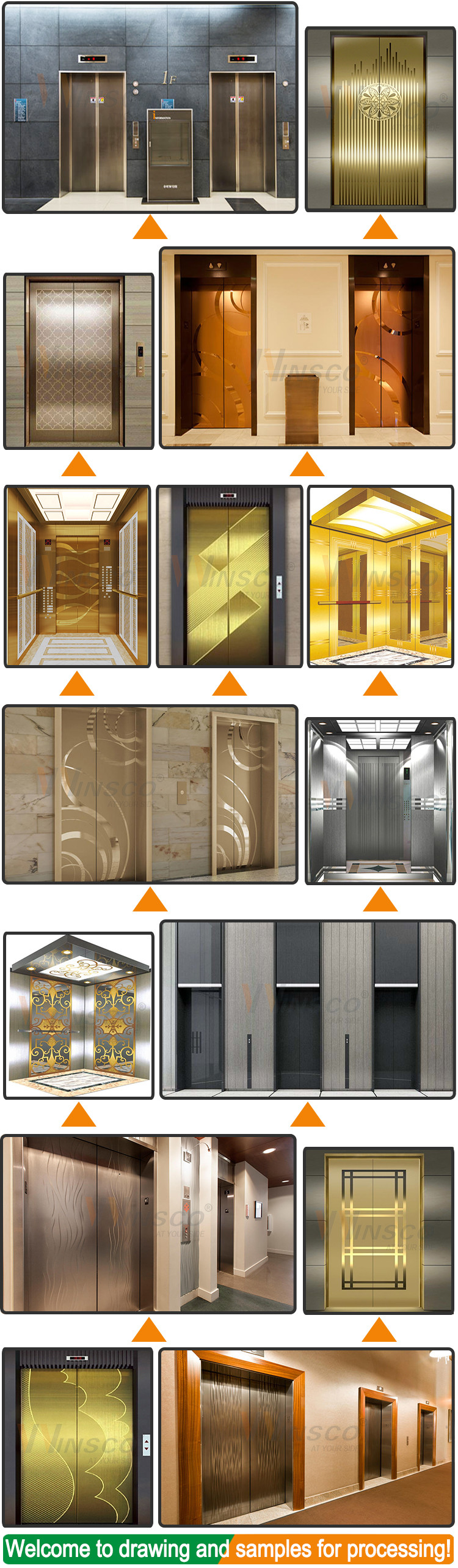 0.8mm Elevator Stainless Steel Sheet Mirror Gold Etched 4x8ft