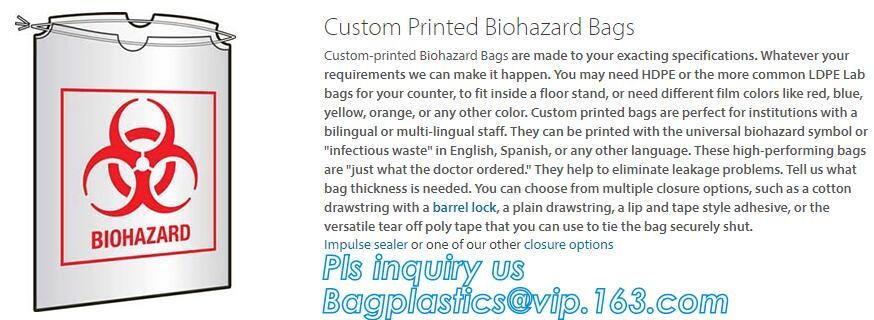 biohazard specimen Zip lockk bag with pocket, recycled custom printed ldpe 3 layers specimen bag Zip lockk bag, pac, pacrite
