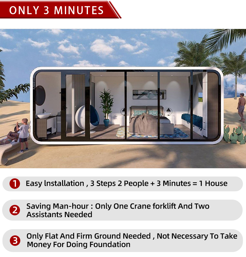 Luxury Eco Space Capsule Prefab Container Home 2 Bedroom Tiny House Office Pod Mini Apple Cabin Casa Capsula