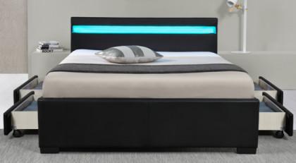 Quality Sunny LED Upholstered Bed Frame With Storage Drawers Black PU Fabric for sale