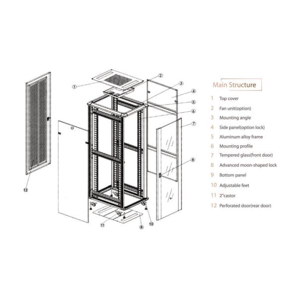 Aluminium Alloy Floor Standing Cabinet Data Center Service Rack 19inch 18U - 47U