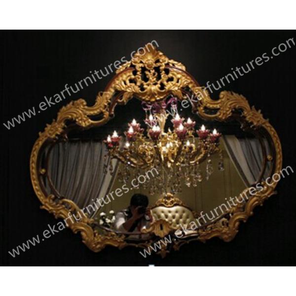 Shaped Wall Dresser Mirror with Carven frame golden color FG-105