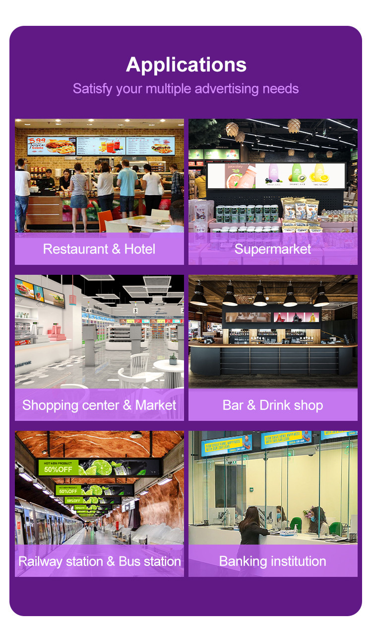 CCC Bar Stretched LCD Display High Brightness Subway Advertising Panel Display Screen