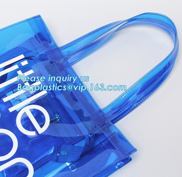 handle colorfull bag pvc zipper bag, Custom PVC Loop Handle Image Printed Plastic Shopping Bag, PVC handle plastic bags