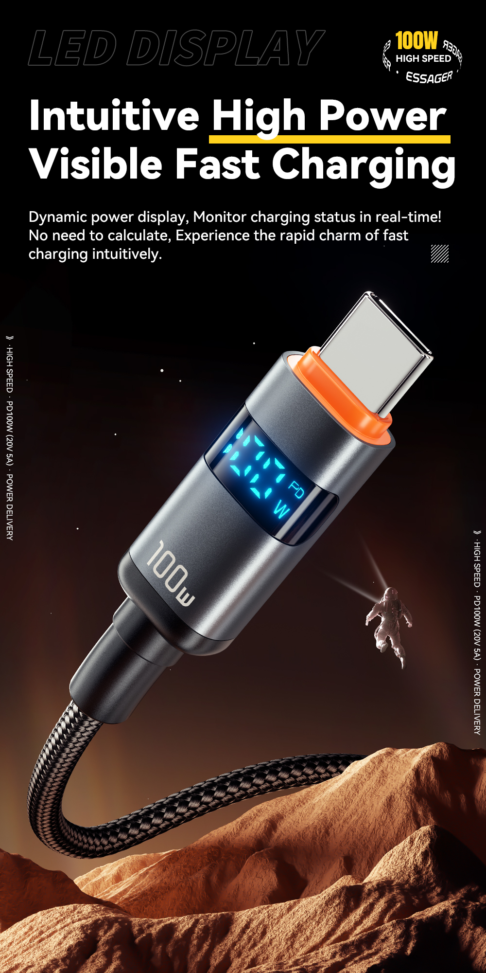 Braid Shielding USB C To C Charging Cable 100W 1m 2m ES-X61 Series