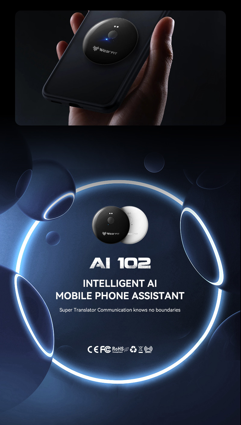 Smart AI Phone Assistant Language Voice Translator Bluetooth-Compatible 5.4 Real-time Face To Face AI Translator
