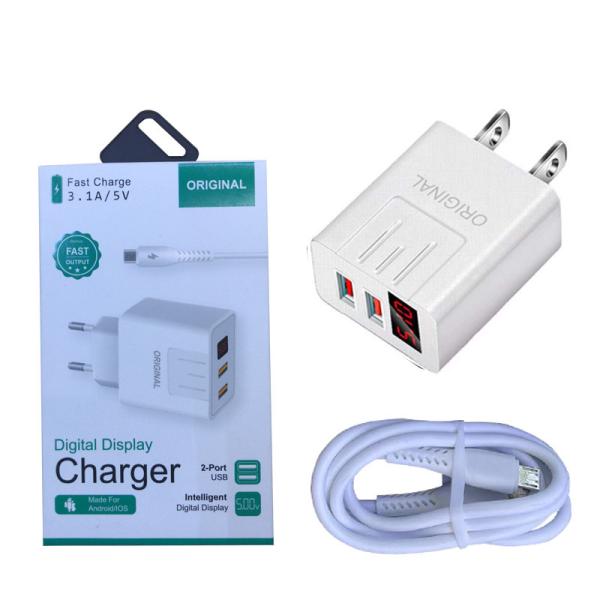 LED Display 5V 3.1A USB Charger Kits 2 In 1 With PE Data Cable