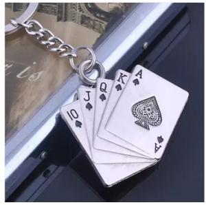 China New creative gift product metal poker playing cards keychain keyrings wholesale