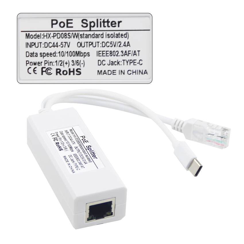 48V to 24V 12V 5V POE Splitter with 2 RJ45 Ports 1Gbps