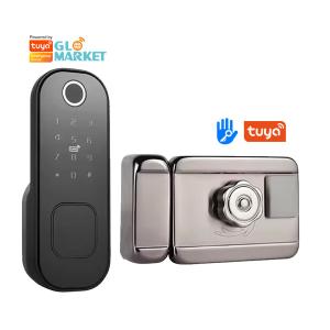 China Glomarket Smart Home Waterproof Smart Electric Rim Lock with Tuya APP Control WIFI Outdoor Gate Door Fingerprint Smart Lock wholesale