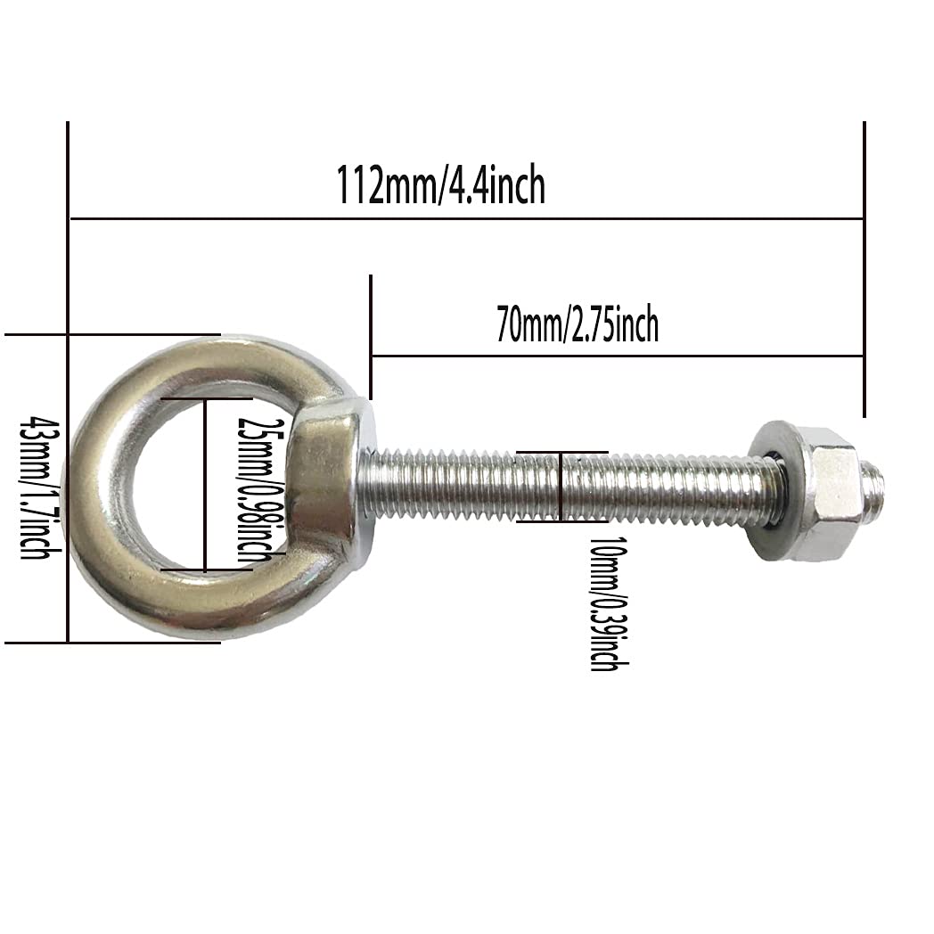 JIS Standard Corrosion-Resistant Stainless Steel Thread Lifting Ring Shoulder Eye Bolts 3/8" X 2.75" with Nuts and Washer