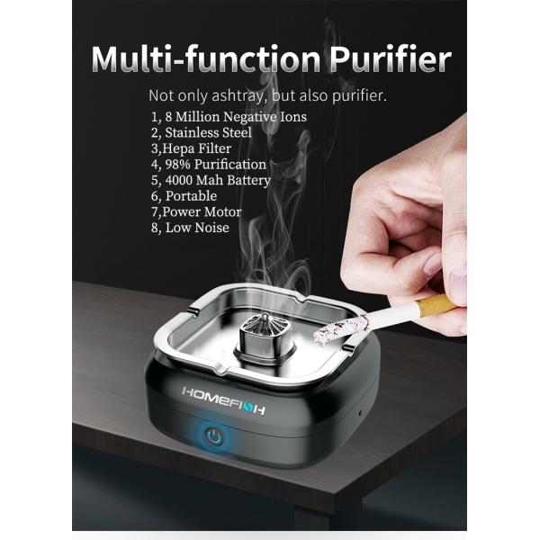 Homefish Stainless Steel Electric Multifunctional Ashtray Air Purifier HEPA Filter Long-lasting Battery Ashtray Air Purifier