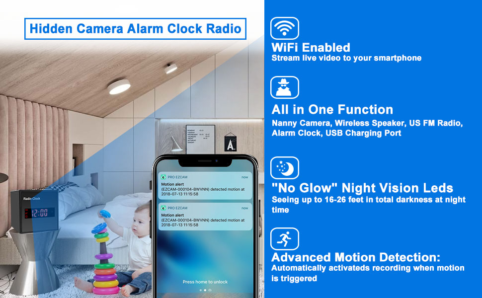 hidden camera alarm clock radio